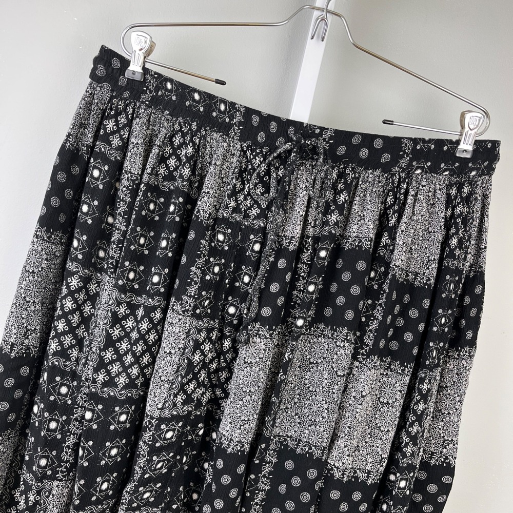 Vintage 90s Collection Etc Boho Peasant Skirt Womens XL‎ Black Geometric Print